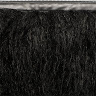 Close-up of the Adelina Faux Fur Clutch, showcasing its textured black faux fur and a visible silver zipper along the top edge.