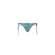 Britt Tie-Side Bikini Bottom in teal with a multicolored paisley print and adjustable tie sides.