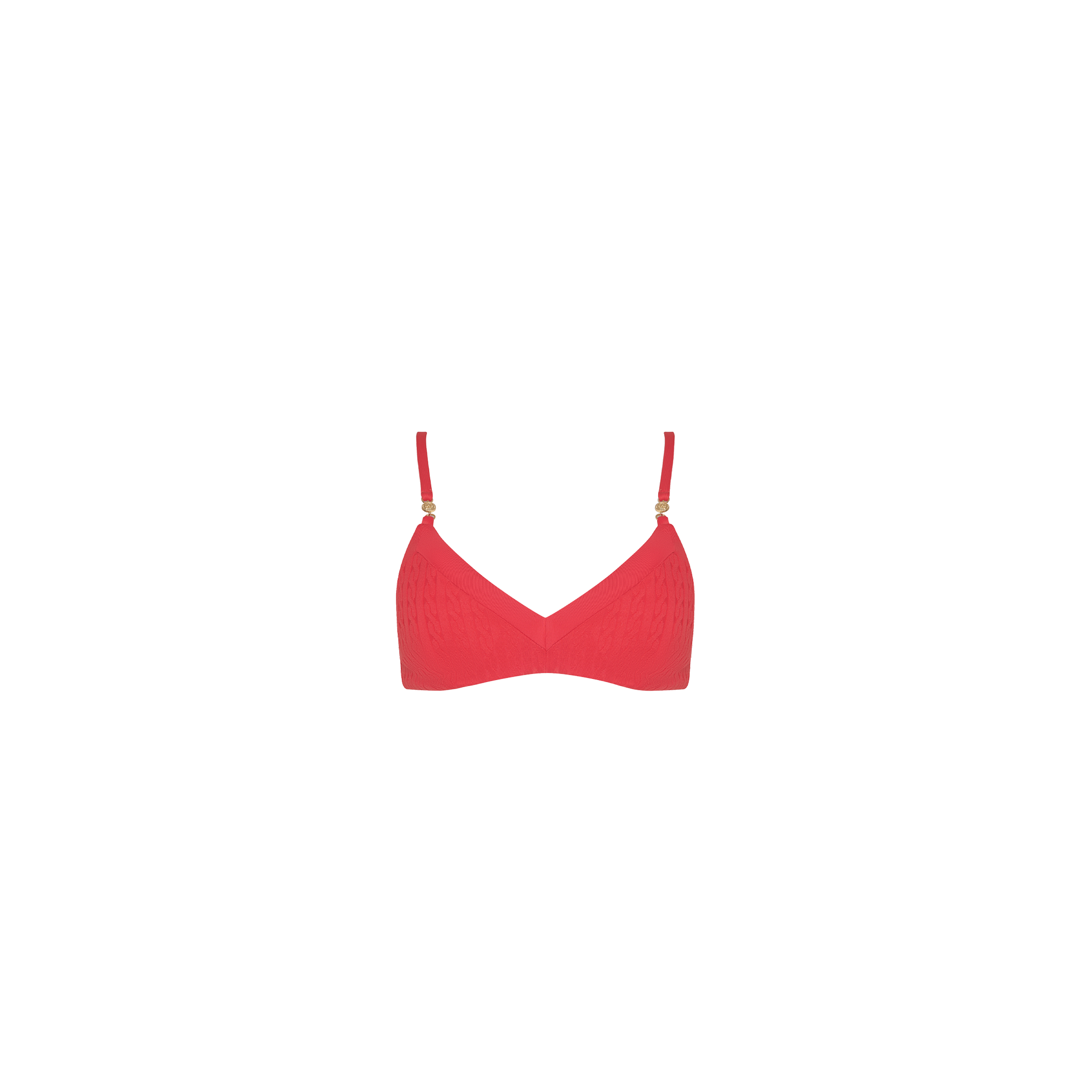 The Playa Bikini Top in red, featuring adjustable straps, displayed on a plain white background.