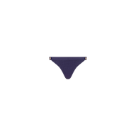 Jean Bikini Bottom in dark blue, high leg, textured swim fabric with small gold-toned accents on the waistband.