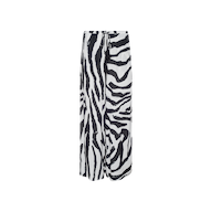 Geraldine Cover-Up Pant in a black and white zebra print features a straight, loose fit with a drawstring waist and lightweight fabric, channeling the relaxed vibe of wide-leg resort wear. Displayed against a plain white background.
