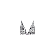 The Lexie Bikini Top is a black and white zebra print bikini top with a deep V neckline and secure-fit design, shown on a plain white background.
