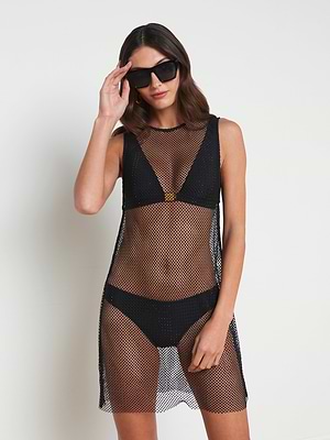 Angela Mesh Cover-Up Dress in Black Angela Mesh Cover-Up Dress in Black