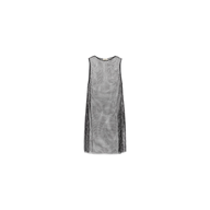 The Angela Mesh Cover-Up Dress is a sleeveless black mesh minidress shown against a plain white background. Featuring a straight cut and a gently rounded neckline, this dress is perfect to wear as a stylish swimsuit cover-up.