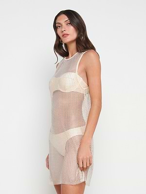 Angela Mesh Cover-Up Dress in Champagne | L'AGENCE Angela Mesh Cover-Up Dress in Champagne | L'AGENCE