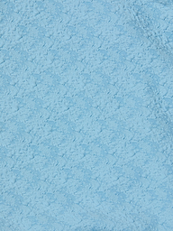 Close-up of the Tory Bandeau One-Piece Swimsuit in light blue bouclé fabric, featuring a subtle floral or geometric pattern woven throughout the material.