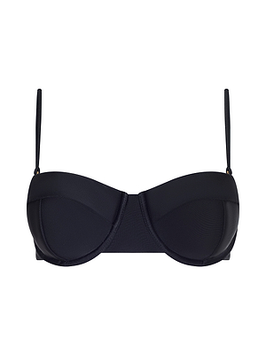 The Alexandria Bikini Top is a black underwire bikini with molded cups and adjustable thin straps, shown against a white background.