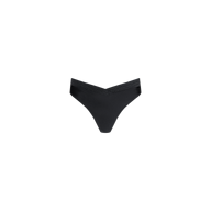 Ashleigh Bikini Bottom in black, featuring trapunto stitching and a V-shaped waistband, displayed on a plain white background.