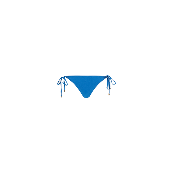 Britt Tie-Side Bikini Bottom in capri blue, featuring moderate coverage and adjustable tie sides, displayed against a plain white background.