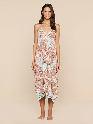 L'AGENCE Elise Cover-Up Dress In Brown/Ice Blue Paisley L'AGENCE Elise Cover-Up Dress In Brown/Ice Blue Paisley