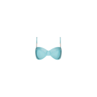 The Alexandria Bikini Top is a light blue balconette style featuring molded cups and gold chain details on the straps, displayed on a white background.