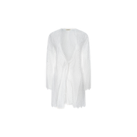 Navaeh Cover-Up Kimono—a white, long-sleeve, open-front cotton eyelet kimono with scalloped edges and a waist tie—displayed on a plain white background.