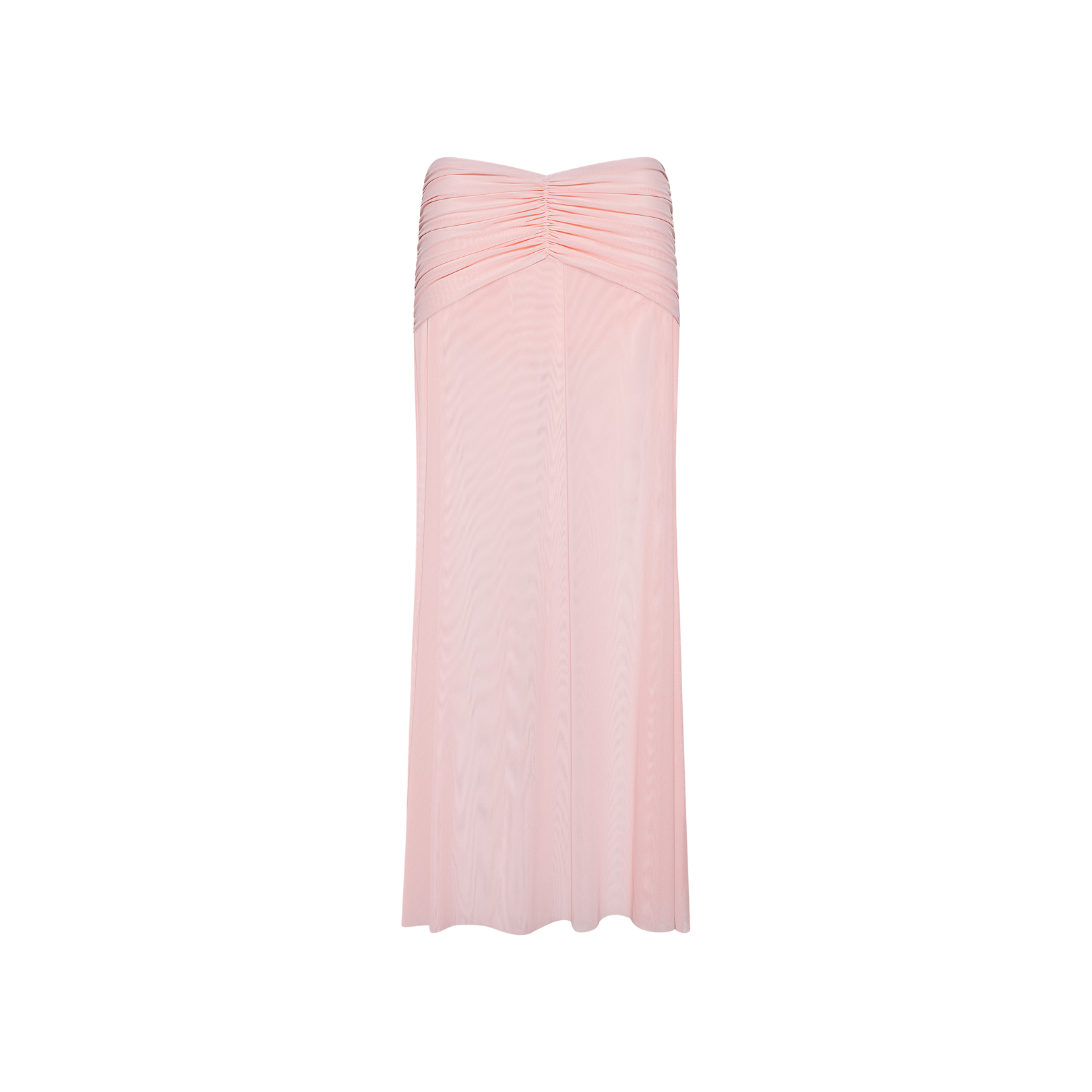 Light pink Mahe Mesh Cover-Up Skirt, featuring a smooth, flowing mermaid silhouette, displayed on a plain white background.
