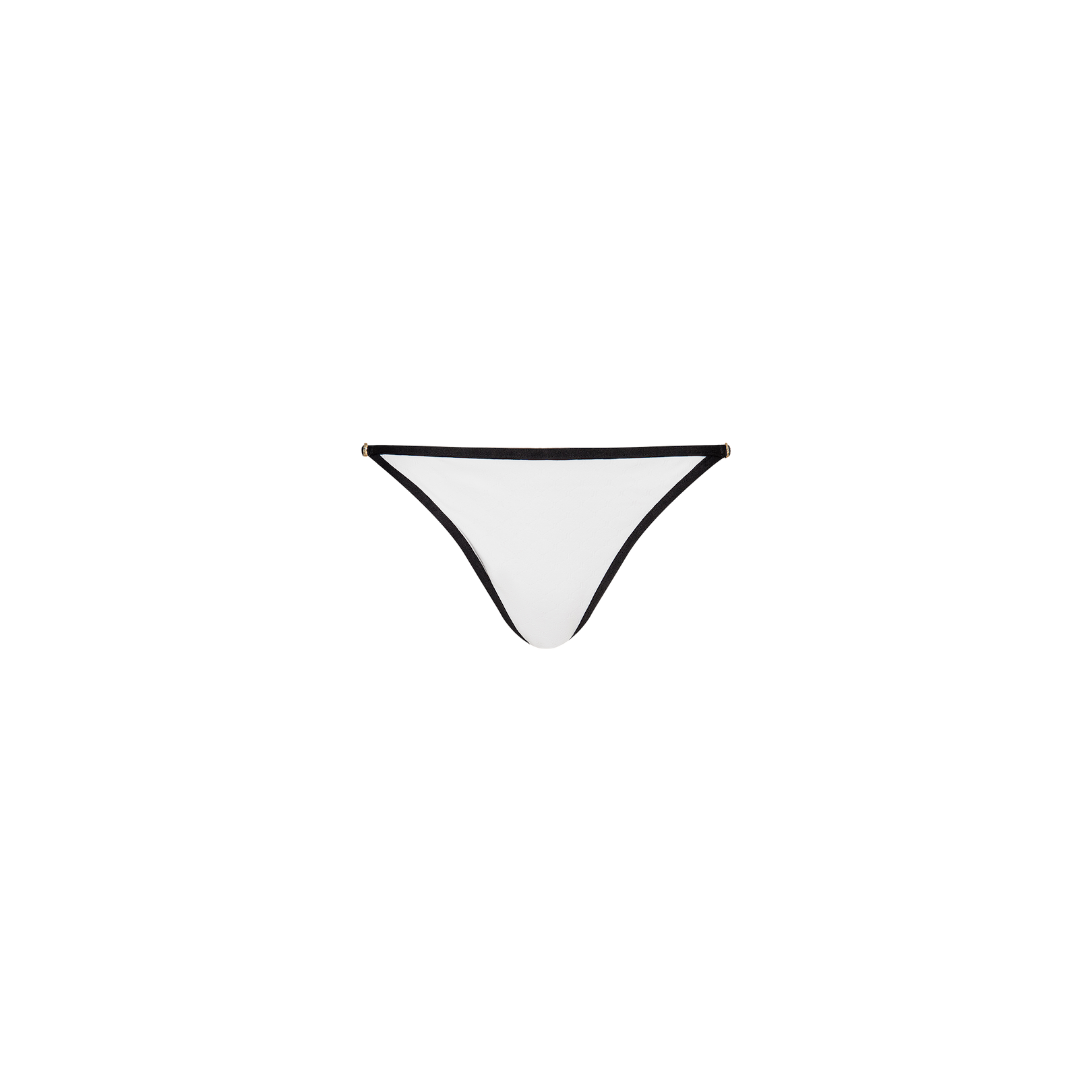 The Violet String Bikini Bottom features a minimalist white design accented with a thin black waistband and trim, shown against a plain white background.