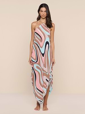 Elise Cover-Up Dress in Multi Abstract Swirl | L'AGENCE Elise Cover-Up Dress in Multi Abstract Swirl | L'AGENCE