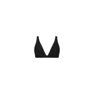 The Lexie Bikini Top, featuring a deep V-neckline, wide shoulder straps, and an unadorned black lace design with no visible clasps or embellishments, is displayed against a plain white background as an elegant alternative to a swim top.