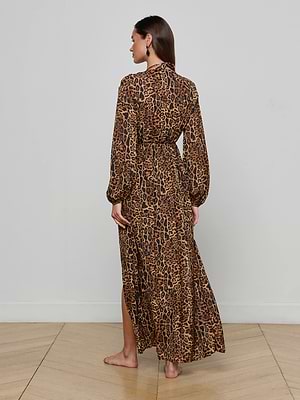 L'agence Sara Maxi Cover-Up Dress in Brown Multi Patch Leopard L'agence Sara Maxi Cover-Up Dress in Brown Multi Patch Leopard