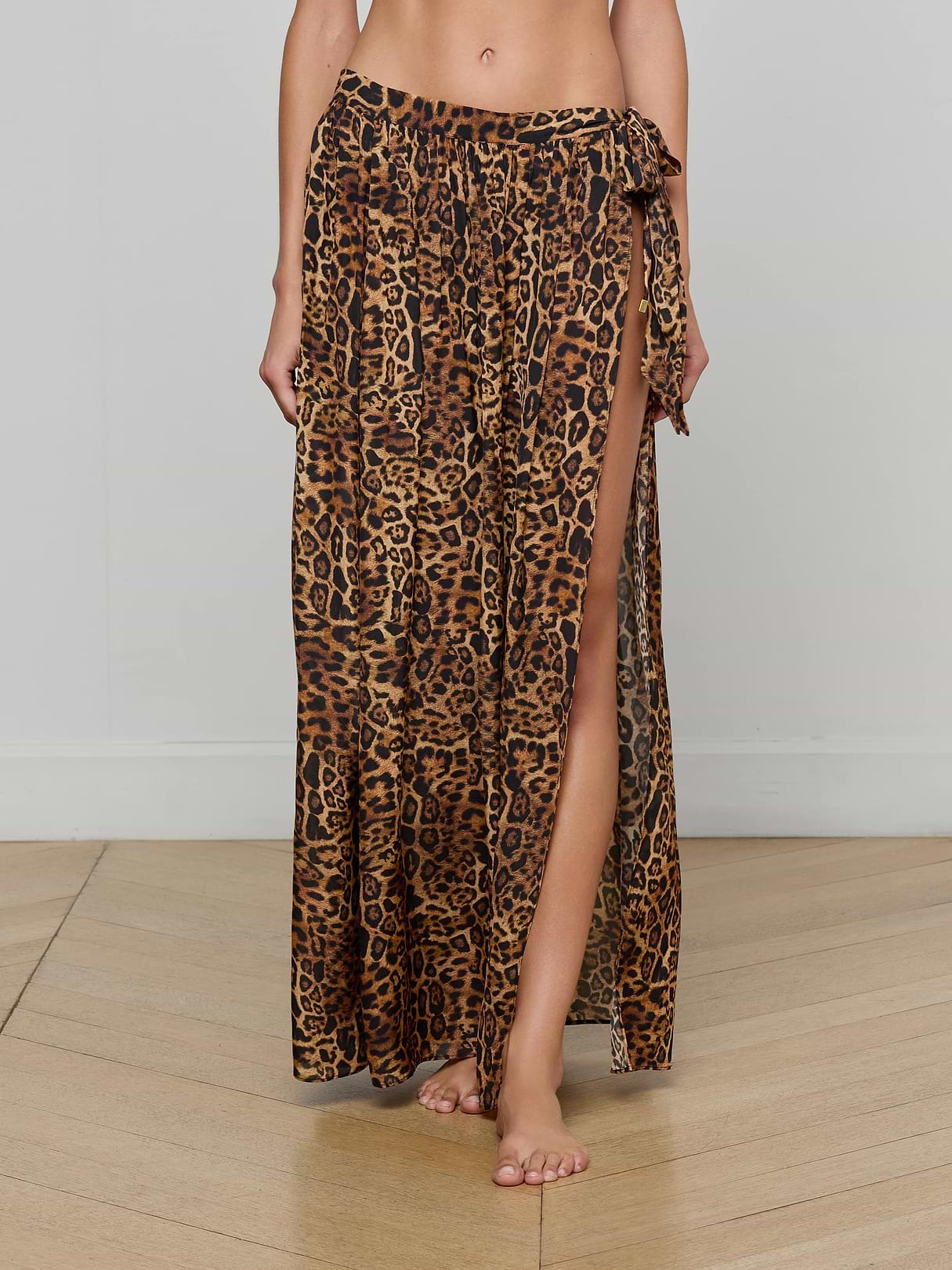 Klaire Cover-Up Skirt in Brown Multi Patch Leopard | L'AGENCE