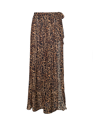 The Klaire Cover-Up Skirt by L'AGENCE showcases a brown and black leopard print with a side tie waist, offering effortless versatility for any occasion.