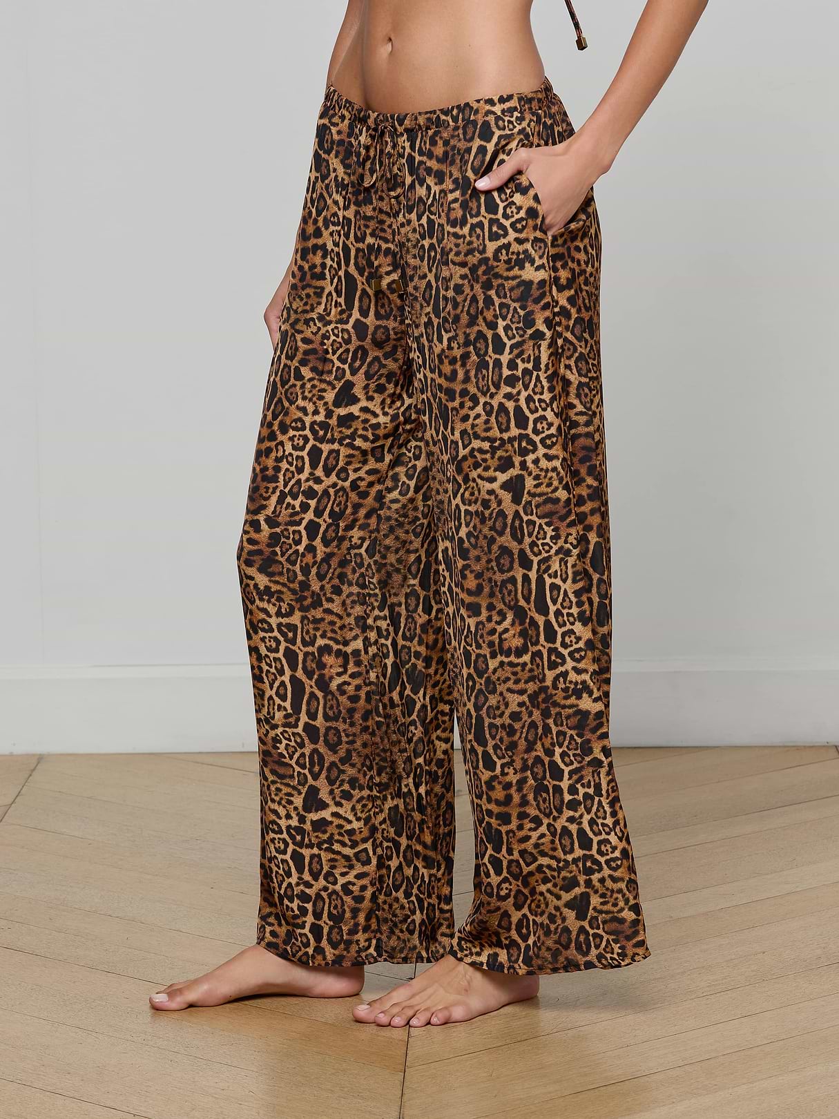 Geraldine Cover-Up Pant in Brown Multi Patch Leopard | L'AGENCE