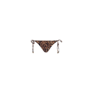 Britt Tie-Side Bikini Bottom featuring a leopard print design, adjustable tie sides, and brass hardware, displayed against a plain white background.