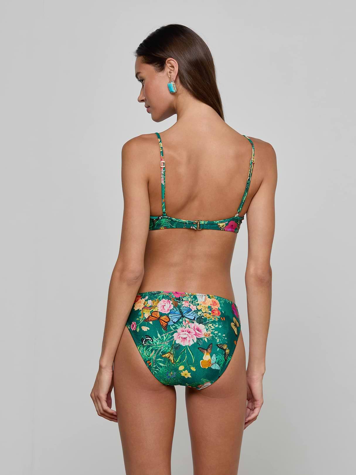 Yazmin Bikini Top in Bottle Green Multi Charonda Butterfly | L'AGENCE