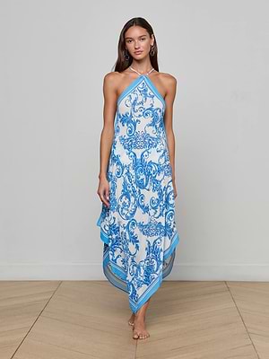 Elise Cover-Up Dress in Baroque Blue | L'AGENCE Elise Cover-Up Dress in Baroque Blue | L'AGENCE
