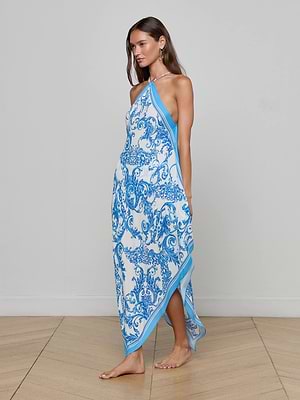 Elise Cover-Up Dress in Baroque Blue | L'AGENCE Elise Cover-Up Dress in Baroque Blue | L'AGENCE
