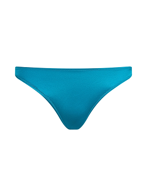 The Jean Bikini Bottom features a bright teal color with a classic high-leg cut, made from four-way stretch nylon and shown against a white background.