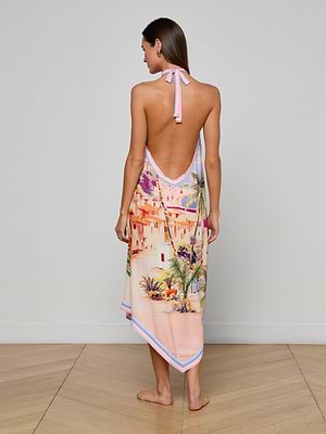 Elise Cover-Up Dress in Light Pink Multi Postcard Print | L'AGENCE Elise Cover-Up Dress in Light Pink Multi Postcard Print | L'AGENCE
