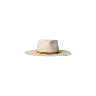 A light beige Reyes Leather Band Fedora with a wide felt brim and a light brown leather band, displayed on a plain white background.