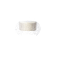 The Anstine Pillbox Hat is a white cylindrical hat featuring a fine mesh birdcage veil draped to one side, presented against a plain white background.