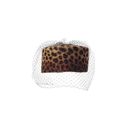 Mariza Pillbox Hat featuring a handcrafted leopard-print design accented with a black birdcage veil.