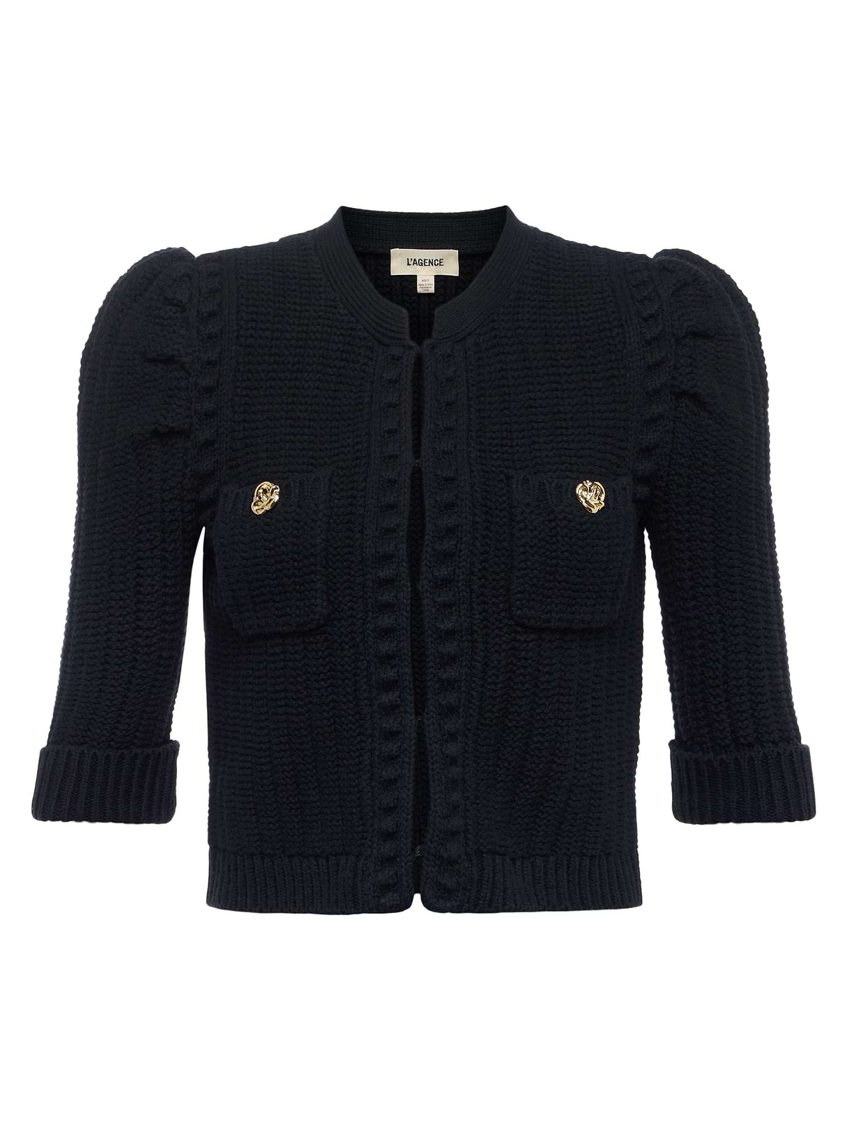 Delilah Cropped Cardigan in Black/Gold Knot | L'AGENCE