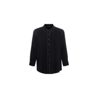 The Marlene Blouse is a black, long-sleeve button-down shirt with a collar, shown against a plain white background. This blouse offers a relaxed fit and features subtle seam detailing.