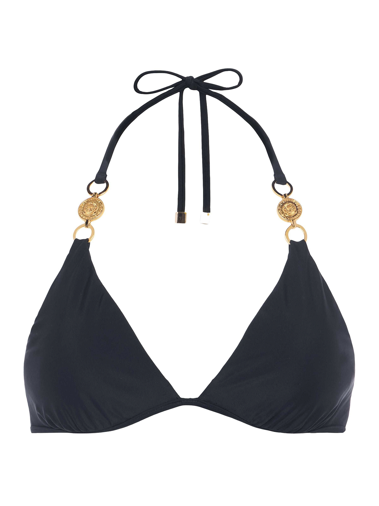 Annabelle Triangle Bikini Top in Black/Gold Coin | L'AGENCE