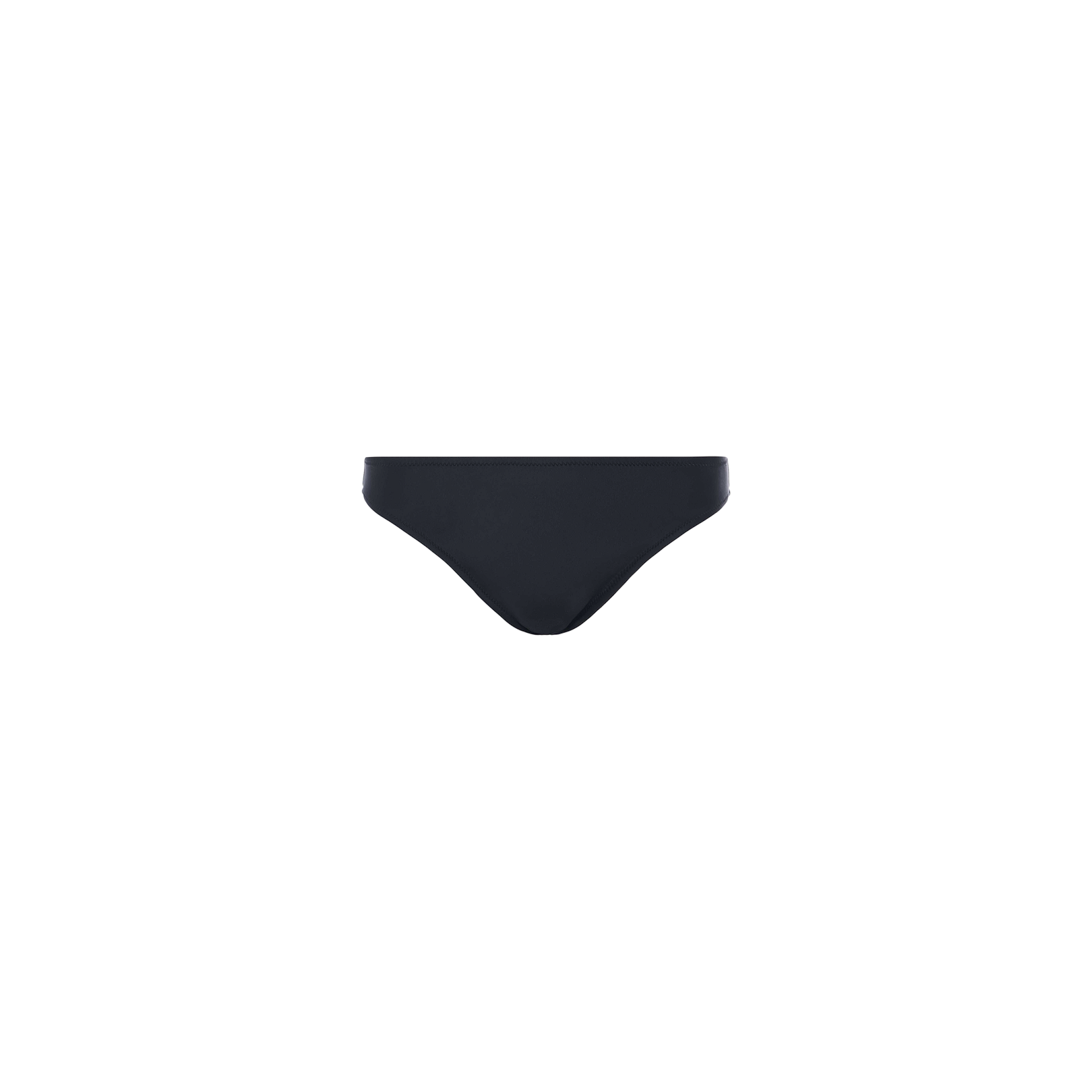 The Nicole Bikini Bottom, a pair of plain black bikini bottoms with moderate coverage, is centered on a white background—highlighting versatile swimwear that’s perfect for any beach or pool day.