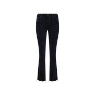 The Petite Stevie Velvet Jean in black, featuring a bootcut silhouette, is displayed on a plain white background.