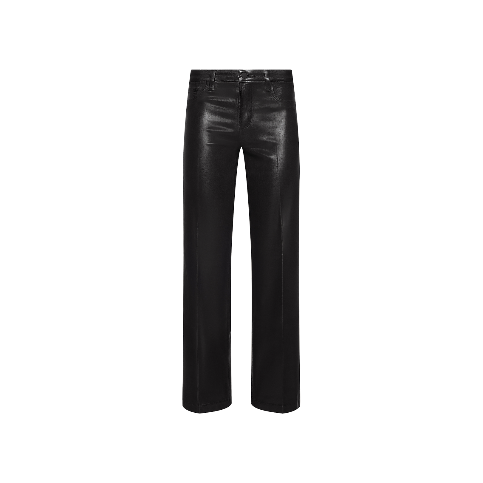 Petite Scottie Coated Jean, featuring a black coated denim finish with a sophisticated high rise and straight-leg silhouette, displayed against a plain white background.