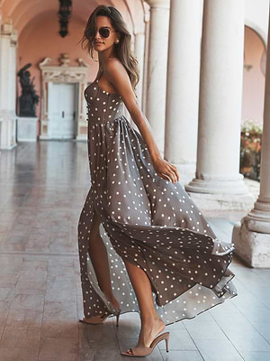 L'AGENCE Rosette Maxi Dress In Cardamom/Ecru Polka Dot L'AGENCE Rosette Maxi Dress In Cardamom/Ecru Polka Dot