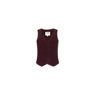Yelena Corduroy Vest in burgundy, featuring a tailored fit, V-neck, button-front closure, and two small welt pockets.