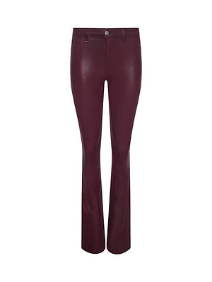 The Ruth Coated Straight-Leg Jean by L'AGENCE features a high-waisted, burgundy finish with a slim fit and subtle flare at the hem, shown against a white background.
