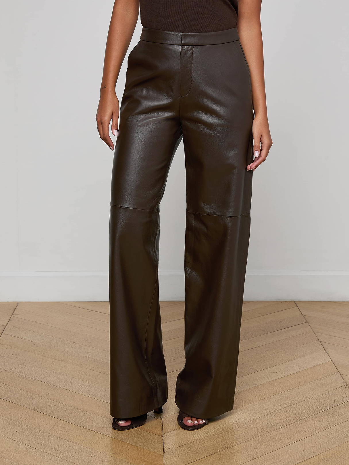 Livvy Leather Trouser in Chocolate | L'AGENCE