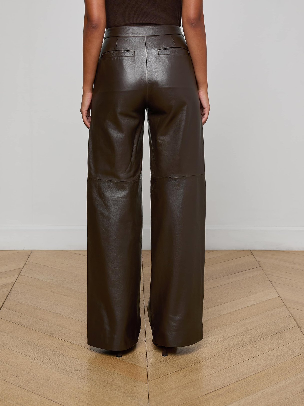 Livvy Leather Trouser in Chocolate | L'AGENCE