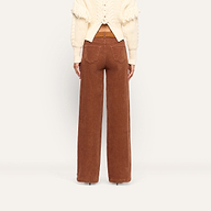 Back view of Scottie Corduroy Wide-Leg Pant in cognac brown featuring a high-rise fit, wide legs, and a brown belt.