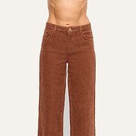 Scottie Corduroy Wide-Leg Pant in high-rise, cognac brown corduroy with a wide-leg fit, button fly, and front pockets.