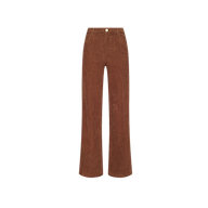 Scottie Corduroy Wide-Leg Pant in cognac brown with a high-rise, wide-leg fit, high waist, and button closure.