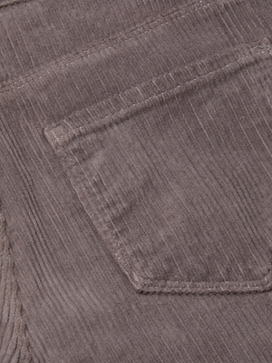 Close-up of the Scottie Corduroy Wide-Leg Jean in gray, showing stretch corduroy fabric with vertical ridges and a stitched pocket.