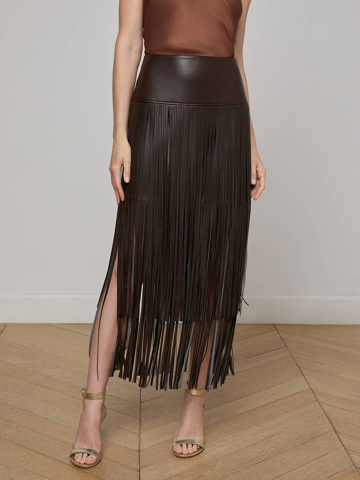 Karolina Fringe Skirt in Coffee Bean | L'AGENCE