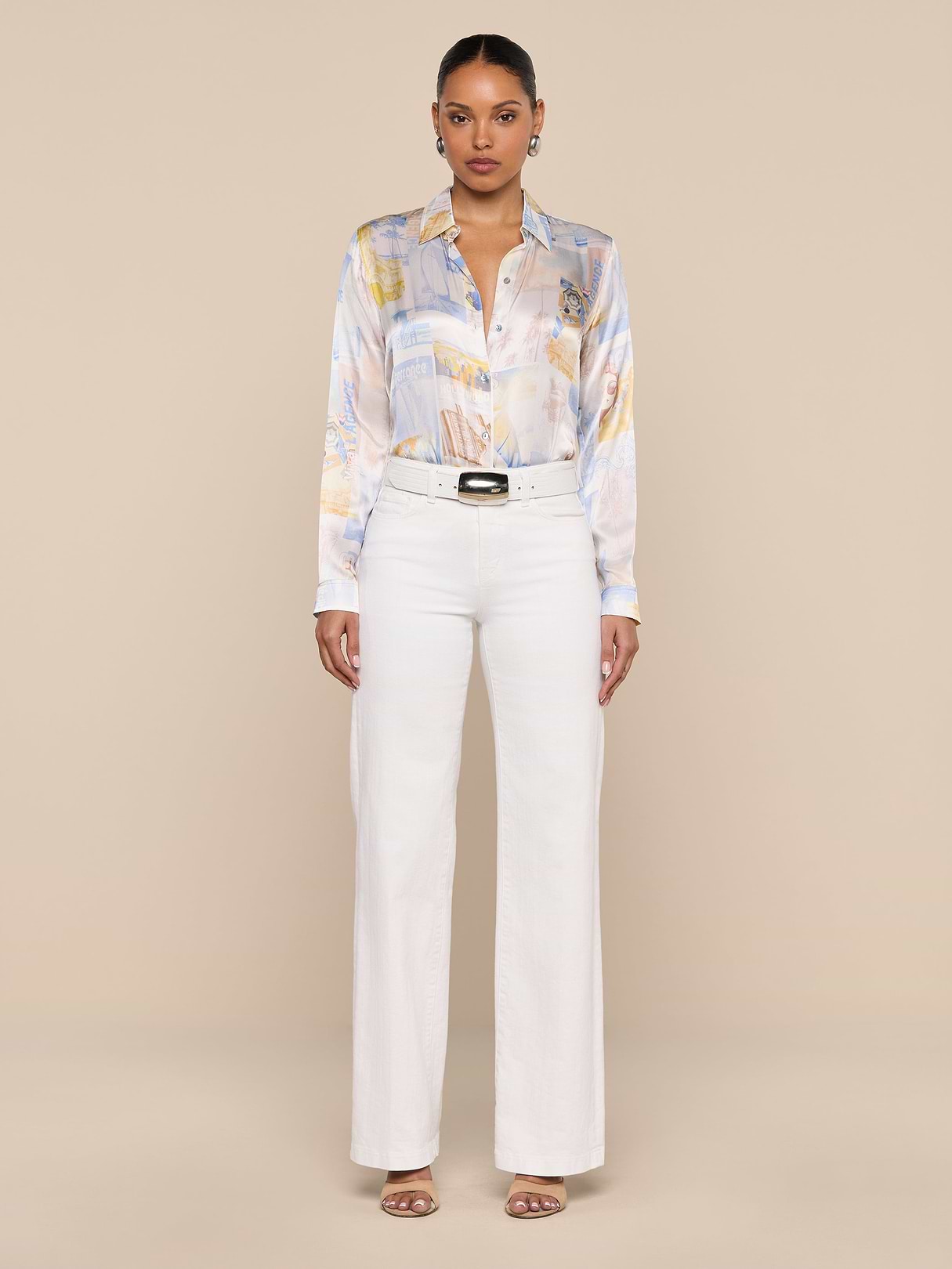 Tyler Silk Blouse in Skyway Multi Malibu Post Card | L'AGENCE